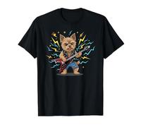 Yorkie Rock Star, Divertido Cachorro Punk con Guitarra Camiseta gráfica económica, Hombre, Negro, L
