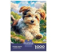 Yorkie Rompecabezas Yorkie Corriendo Entre Flores 3 Capas Cartón 1000 PC, Imposible Duro, Entrenamiento Lógico, Alivio Estrés, Regalo Coleccionista Familiar 38x26cm/1000pcs