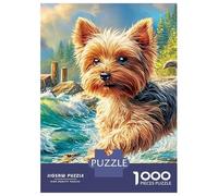 Yorkie Rompecabezas Yorkie Saltando sobre Flores Clásico 3 Capas Cartón 1000 Piezas, Desafío Duro, Alivio Estrés, Decoración Pared, Regalo Coleccionista Familiar 52x38cm/1000pcs