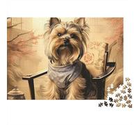 Yorkie Sentado Rompecabezas Estilo jardín japonés Clásico 3 Capas Cartón 1000 Piezas, Ultra Duro Adultos, Decoración Pared, Regalo Noche Juego Familiar 38x26cm/1000pcs