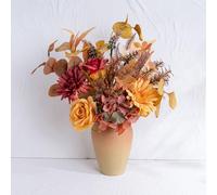 Yorkmills Flores artificiales de rosas con jarrón, ramos de flores de otoño, arreglos de margaritas gerber falsas, girasoles en jarrón, adecuados para decoración del hogar, decoración de otoño,