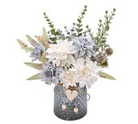 Yorkmills Flores falsas con jarrón, rosas de seda azul, arreglos florales artificiales en jarrón, decoración de otoño y primavera, decoración del hogar, oficina, sala de estar, centro de mesa de