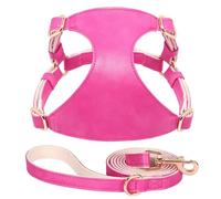 Yorkshire Pug Chihuahua Arnés Ajustable Atentable Soft Y Cómoda PU Leather Dog Carrier Set para Perros Pequeños Y Medianos,Rosa,2XS