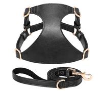 Yorkshire Pug Chihuahua Arnés Ajustable Atentable Soft Y Cómoda PU Leather Dog Carrier Set para Perros Pequeños Y Medianos,Negro,Metro