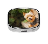 Yorkshire Terrier Bokeh Lindo Perros Pared Yorkie, Pastillero cuadrado para bolsillo o monedero, pequeño contenedor de pastillas, organizador de pastillas de viaje