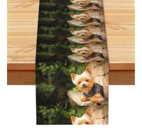 Yorkshire Terrier Bokeh Lindos Perros Pared,Camino de Mesa de Lino sintético para el hogar, Fiestas, comedores, 33 x 183 cm