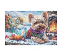 Yorkshire Terrier Bufanda Campo de Flores Mascota Linda Fauna Silvestre Puzzle 1000 Piezas Educativo 3D Familiar Rompecabezas para Familia Desafío Intelectual DIY Creativo Decoración Hogar 1000 PCS