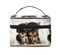 Yorkshire Terrier Cachorros Perros Lindos Gemelos Yorkie, Bolsa de Maquillaje Bolsa de cosméticos Bolsa de Aseo de Viaje portátil Estuche para lápices