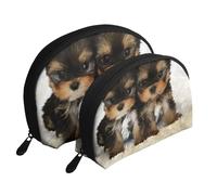Yorkshire Terrier Cachorros Perros Lindos Gemelos Yorkie, Bolsa de Maquillaje de Concha, Monedero pequeño para Mujer, Bolsa de artículos de tocador, Bolsa de cosméticos, 2 Piezas