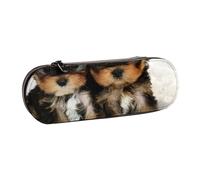 Yorkshire Terrier Cachorros Perros Lindos Gemelos Yorkie, Estuche para lápices Estuche para lápices de cuero de PU Estuche para lápices de gran capacidad Estuche para lápices Bolsa de cosméticos