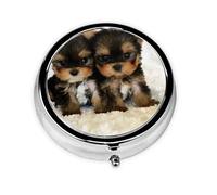 Yorkshire Terrier Cachorros Perros Lindos Gemelos Yorkie, Pastillero, Pastillero redondo Pequeño contenedor de pastillas Organizador de pastillas de viaje