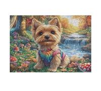 Yorkshire Terrier Castillo Campo de Flores Mascota Linda fantasía Puzzle 300 Piezas Impossible Creativo Único Rompecabezas 3D Obra De Arte para Toda La Familia Juguete Educativo Decoración 300 PCS