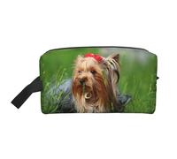 Yorkshire Terrier Césped Lindos Perros Ummer Lazo Rojo, Bolsa de Maquillaje Bolsa de cosméticos Bolsa de artículos de tocador de Viaje portátil Organizador de Bolsa de Maquillaje