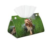 Yorkshire Terrier Césped Perros Lindos Ummer Red Bow, Funda para Caja de pañuelos con Cierre, Reutilizable, Decorativa para baño, Sala de Estar, Dormitorio, Oficina y Coche.