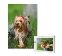 Yorkshire Terrier Césped Perros Lindos Ummer Red Bow,Rompecabezas de Madera de 1000 Piezas para Adultos y Adolescentes.