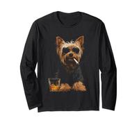 Yorkshire Terrier Cigarrillo Fumar Amante del Whisky Perro Divertido Manga Larga