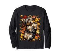 Yorkshire Terrier con Hojas de otoño Temporada de otoño Vibes Dog Manga Larga