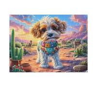 Yorkshire Terrier Dans le désert Avec Des Cactus Puzzle 500 Piezas 3D Creativo Animal de compagnie Rompecabezas para Hombres Y Mujeres Decoración Hogar Moderno Construir Maquetas 500 PCS