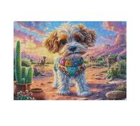 Yorkshire Terrier Dans le désert Avec Des Cactus Puzzles 300 Piezas Moderno Minimalista Animal de compagnie Rompecabezas Familiar para Adultos 3D Maquetas Construir Aliviar Estrés Decorativo 300 PCS