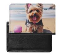 Yorkshire Terrier Dog in Beach Funny Passport Holder Wallet Cover Slim Travel Document Organizer with Card Slot for Women Men, Estilo:, Talla única, MHXYZHW