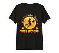 Yorkshire Terrier Dog Rides Shotgun Witch Funny Halloween Camiseta Premium