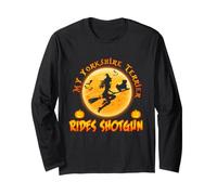 Yorkshire Terrier Dog Rides Shotgun Witch Funny Halloween Manga Larga