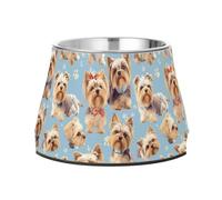 Yorkshire Terrier Dogs Chic Blue Feed - Cuenco de acero inoxidable mejorado para mascotas pequeñas para alivio de bigotes de mascotas pequeñas