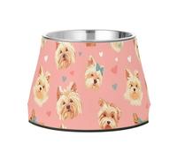 Yorkshire Terrier Dogs Chic Peach - Cuenco de agua elevado para mascotas de acero inoxidable mejorado para mascotas de alimentación lenta para gatos y alivio de bigotes