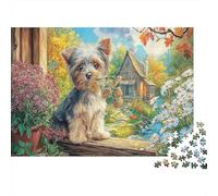 Yorkshire Terrier en el jardín Puzzle 1000 Piezas Desafiante - Animales Rompecabezas, Adultos, Decoración del Hogar 70x50cm/1000pcs