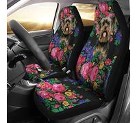 Yorkshire Terrier En Estilo Retro Floral 2 Piezas Cubre De Asiento Delanteros Moda Fundas Asientos Delanteros Coche Duradera Fundas De Asientos Delantero Universal para Sedán Camión SUV