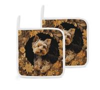 Yorkshire Terrier in The Cave - Juego de 2 soportes para ollas para cocina, resistentes al calor, almohadillas calientes para horno, agarraderas grandes, multiusos, lavables