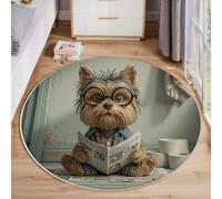 Yorkshire Terrier Leyendo El Periódico Alfombra Redonda, Animales Interesantes Alfombras Redondas Antideslizantes, Verde Pelo Bajo Y Suave Redonda Para Habitación Dormitorio Cocina Oficina, 120cm