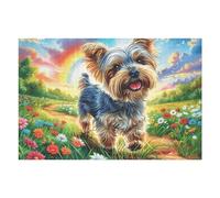 Yorkshire Terrier Lindo de mar de Flores Puzzle 1000 Piezas Obra De Arte 3D Realista Animal Pet Wildlife Rompecabezas para Hombres Y Mujeres Desafío Intelectual Estera Portátil DIY Moderno 1000 PCS