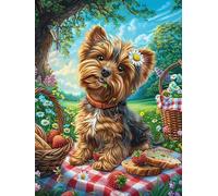 Yorkshire Terrier lors d'un Pique-nique Puzzle 300 Piezas Cartón Resistente para Parejas Mitos fantásticos Entretenimiento En Casa Relajación Mental Regalo Aniversario 300 PCS