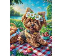 Yorkshire Terrier lors d'un Pique-nique Rompecabezas 300 Piezas Cartón para Parejas Mitos Cuento de Hadas Actividad Tiempo Libre Terapia Relajación Decoración Salón Regalo Sorpresa 300 PCS
