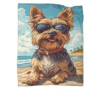 Yorkshire Terrier Manta De Franela Impresión 3D Suave Y Cálida Escena de Playa Mullida Manta para Niños Adultos 80x90inch(200x230cm)