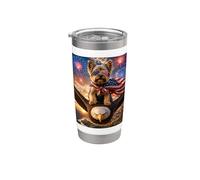 Yorkshire Terrier perro en águila calva bandera estadounidense Estados Unidos Vaso térmico de acero inoxidable de doble pared