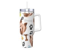 Yorkshire Terrier, perro sonriente,Botella de agua de acero inoxidable con asa para bebidas frías y calientes de 40 oz.