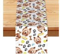 Yorkshire Terrier, Perro Sonriente,Camino de Mesa de Lino sintético para el hogar, Fiestas, comedores, 33 x 183 cm