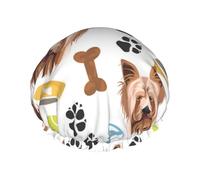 Yorkshire Terrier, perro sonriente,Gorro de ducha, gorro de noche, gorro de baño elástico impermeable de doble capa, reutilizable para el cabello.