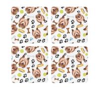 Yorkshire Terrier, Perro Sonriente,Posavasos Cuadrados de Corcho MDF, Almohadilla para Tazas, Juego de 4 Posavasos para Bebidas