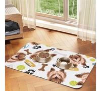Yorkshire Terrier, Perro Sonriente,Tapete para Comida de Mascotas, manteles Individuales de Cuero sintético para Gatos y Perros,30x45cm