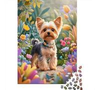 Yorkshire Terrier Plantas Coloridas Flores Puzzle 1000 Piezas Impresión De Alta Definición, Puzzle De Madera, para Adultos Y Niños, Rompecabezas Entretenimiento Creativo, 1000pcs (75x50cm)