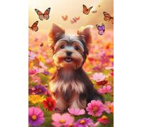 Yorkshire Terrier Puppy in a field of colorful flowers Notebook - Large 6 x 9 inches - 127 Pages