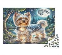 Yorkshire Terrier Rompecabezas clásico de cartón de Yorkshire Terrier en Bosque de Noche Estrellada, Entretenimiento Interactivo, contra el aburrimiento 38x26cm/1000 Piezas