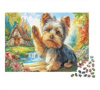 Yorkshire Terrier Rompecabezas clásico en cartón de Yorkshire Terrier Saludando con la Pata en el jardín Regalo Coleccionable de Secret Santa 70x50cm/1000 Piezas
