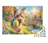 Yorkshire Terrier Rompecabezas de Papel de Terrier con Pelota de Tenis Verde, Regalo Coleccionable contra el aburrimiento 52x38cm/1000 Piezas