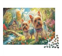 Yorkshire Terrier Rompecabezas de Papel Grueso de Tres Terriers Junto al Arroyo del Pueblo, para Adultos Mayores, Regalo Relajante de Amigo Invisible 38x26cm/1000 Piezas