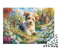 Yorkshire Terrier Rompecabezas en Papel de Yorkshire Terrier en Prado Lleno de Flores Regalo Coleccionable contra el aburrimiento 70x50cm/1000 Piezas