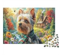 Yorkshire Terrier Rompecabezas en Papel Reciclado de Terrier con pañuelo Verde en el jardín Juguete Educativo para Toda la Familia 52x38cm/1000 Piezas